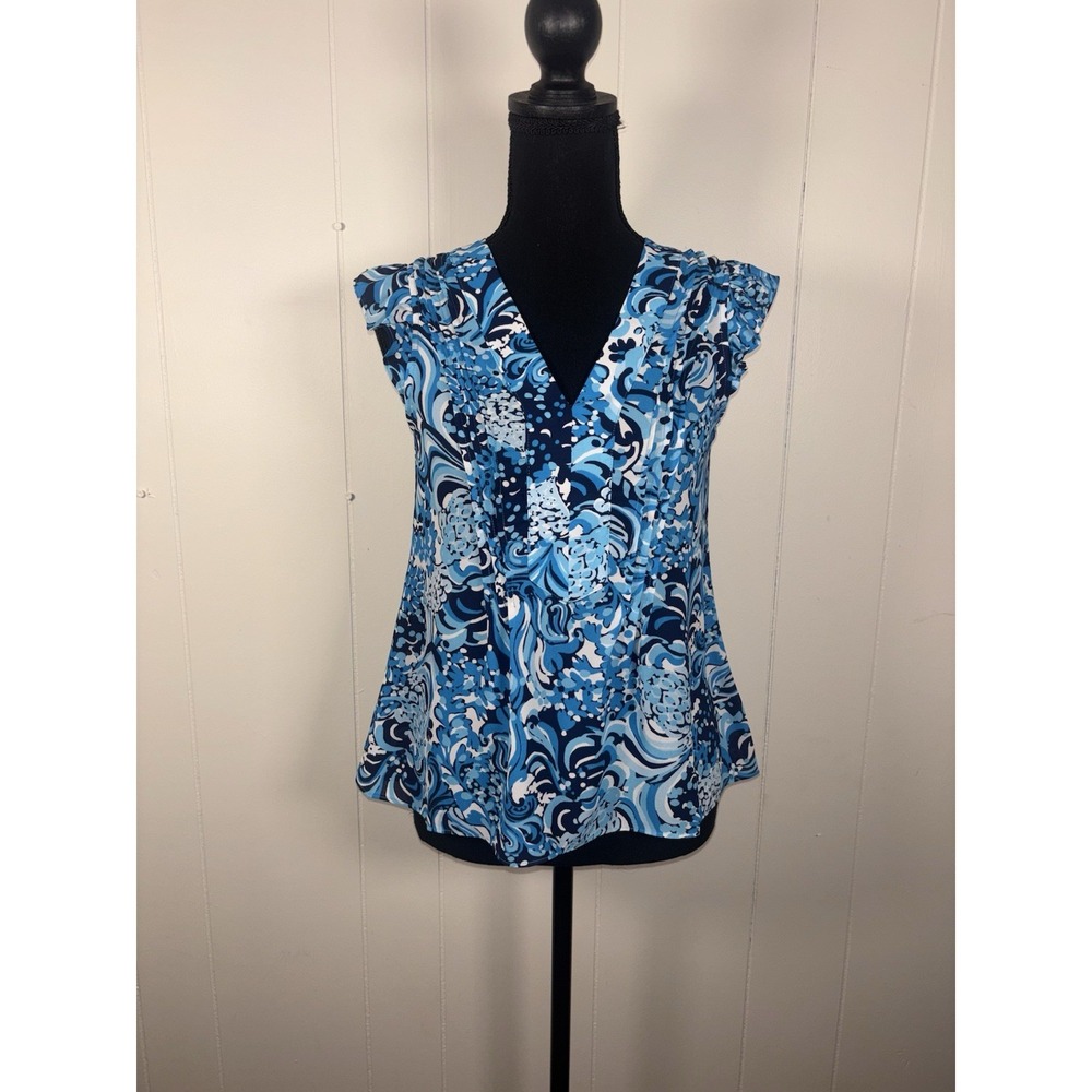 Lilly Pulitzer Joan‎ Top Resort White Blue Mermazing - XXS